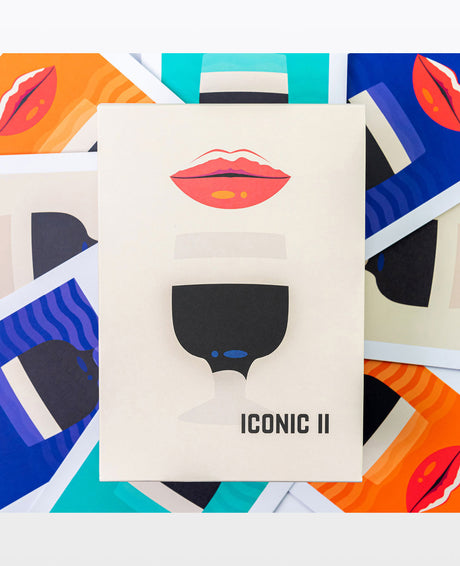 Product packaging with 'Iconic II' text on a colorful background