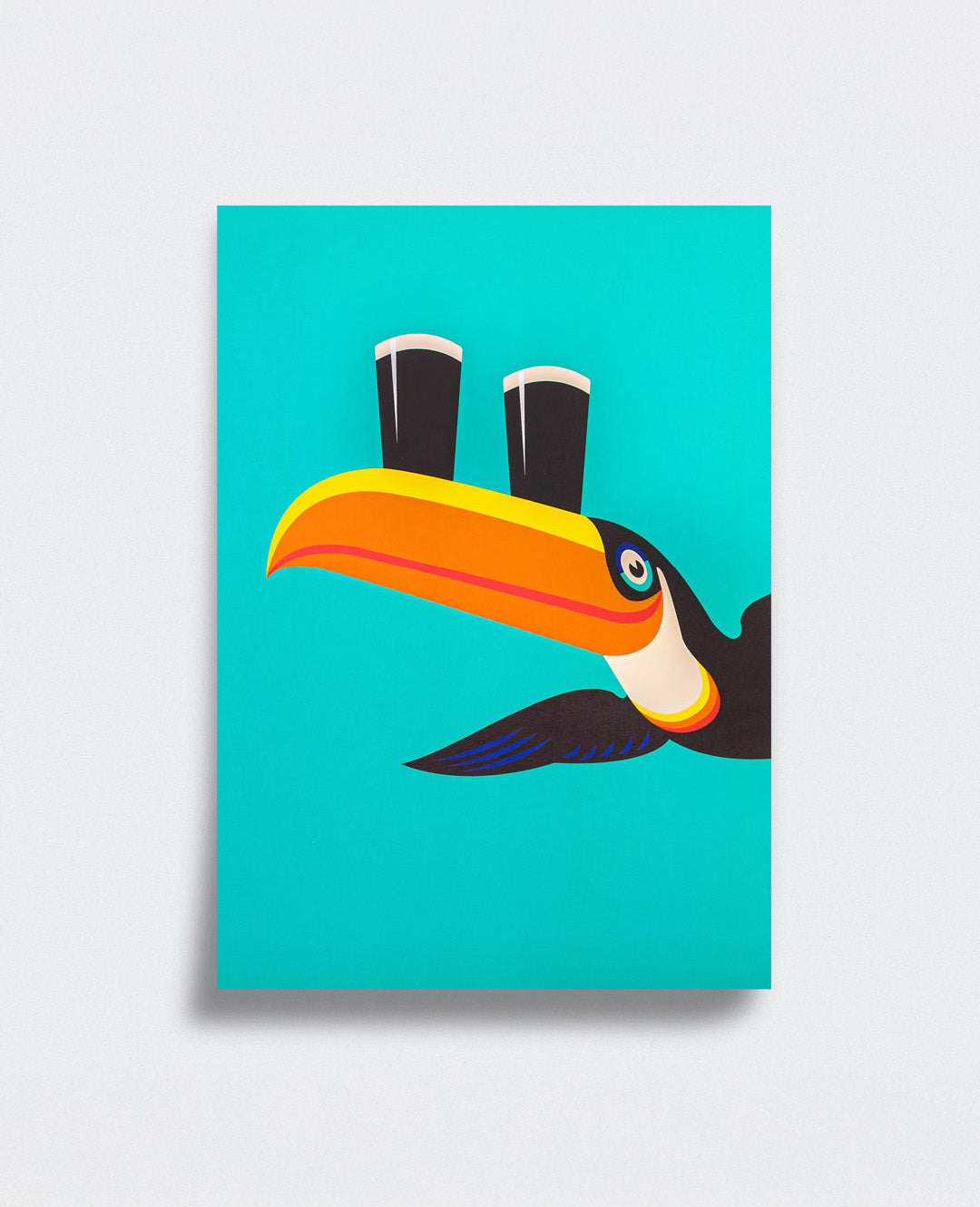 Colorful toucan illustration on a turquoise background