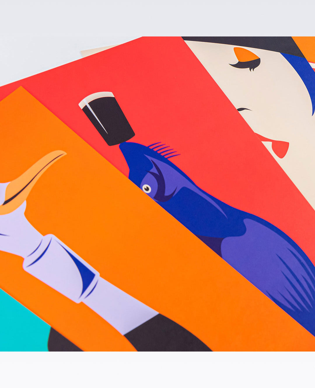 Colorful abstract illustration of a person with a hat and coat on a geometric background