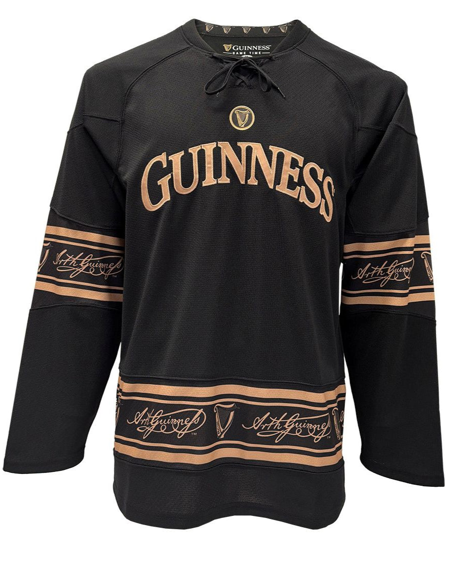 Black jersey with 'Guinness' branding on a white background