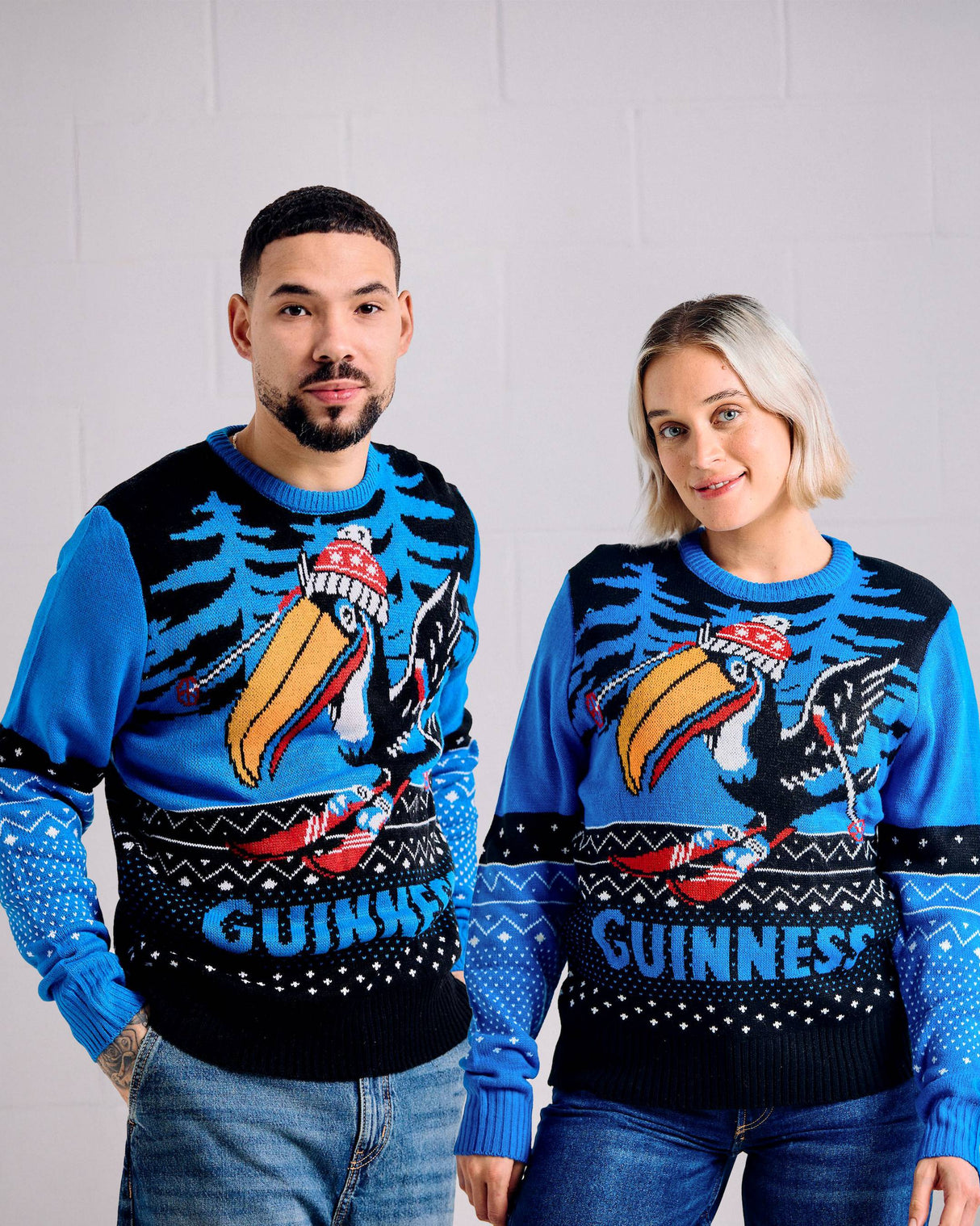 Blue Black Skiing Toucan Christmas Sweater
