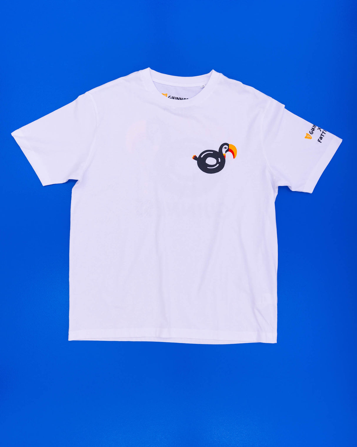 Back of the Lovely Day for a Guinness white toucan t-shirt, designed by Fatti Burke