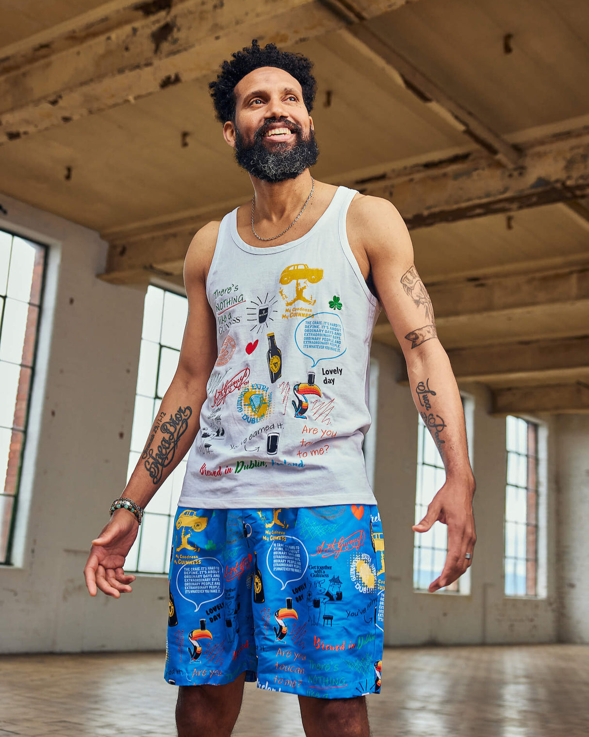 Blue Iconic Summer Doodle Swim Shorts