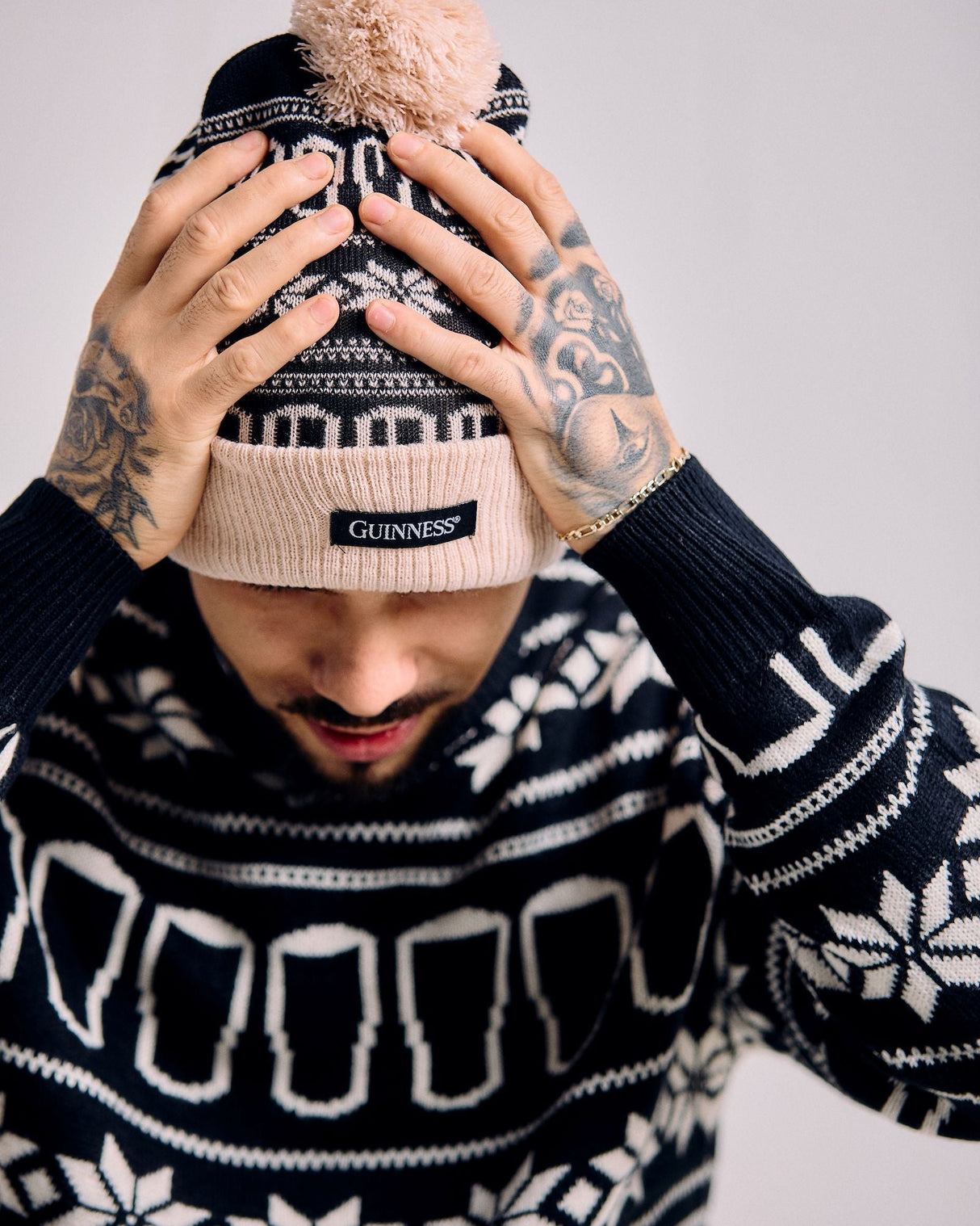 Cream Black Snowflake Guinness Hat