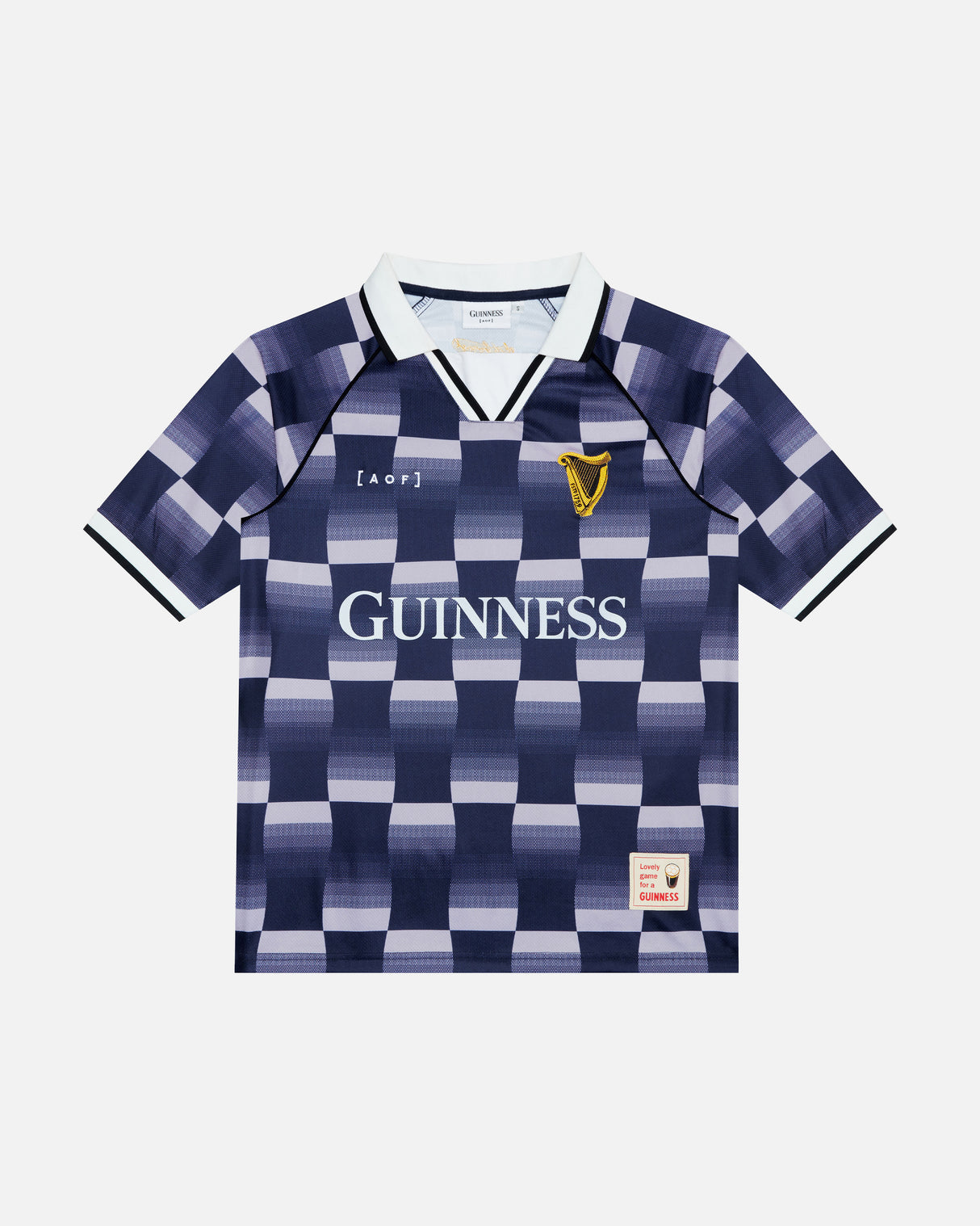 Checkered shirt with Guinness logo on a white background