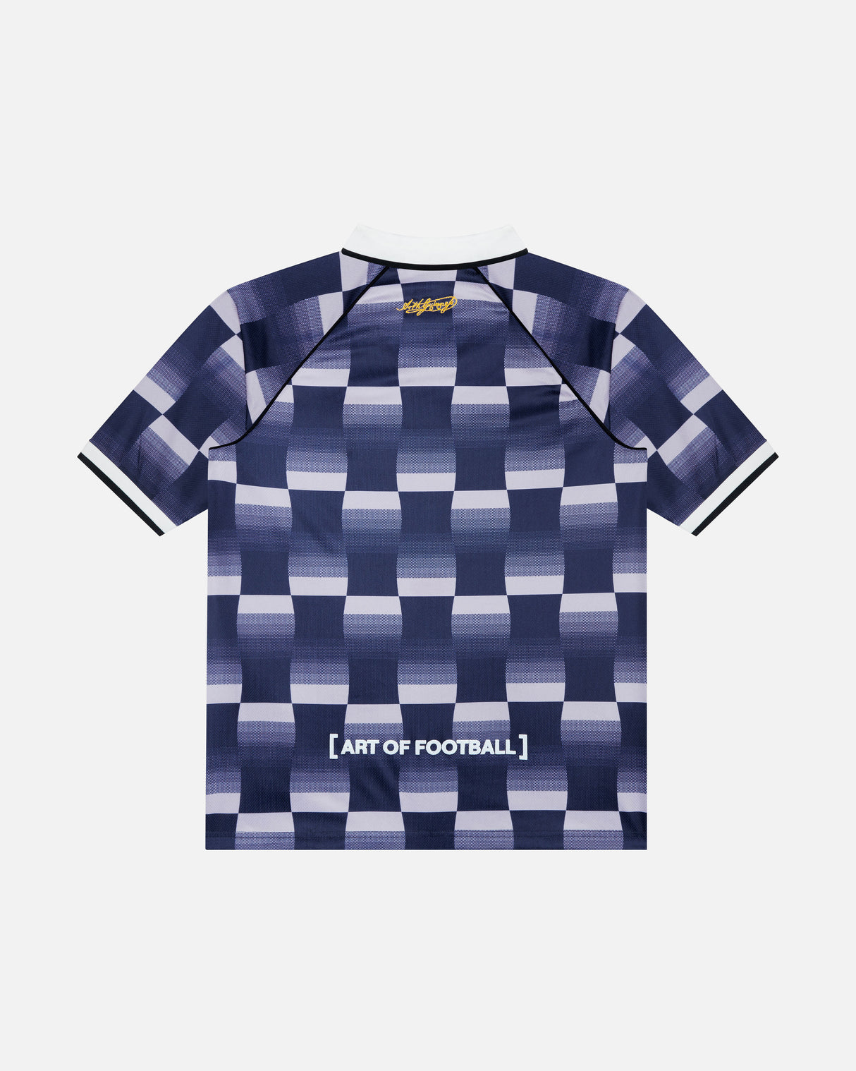 Checkered sports jersey with 'Art of Football' text on a white background