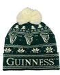Green knit beanie with white patterns and pom-pom, featuring the Guinness logo on a white background.
