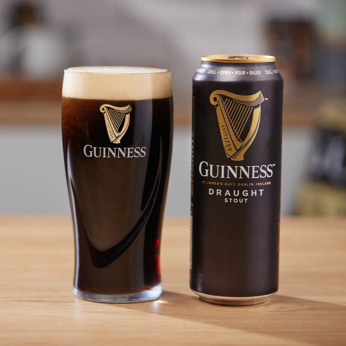 Image of Guinness Pint Glass with Guinness Draught Can