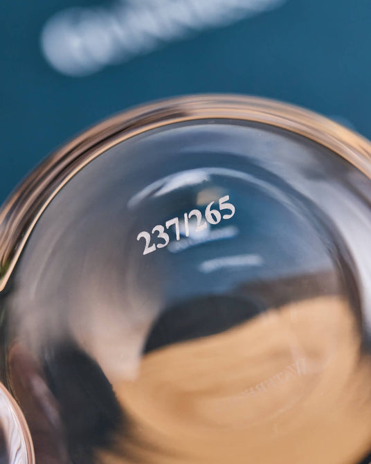 Image of the bottom of the Guinness Waterford Glass Tankard with an engraved number 237/265 total glasses created.