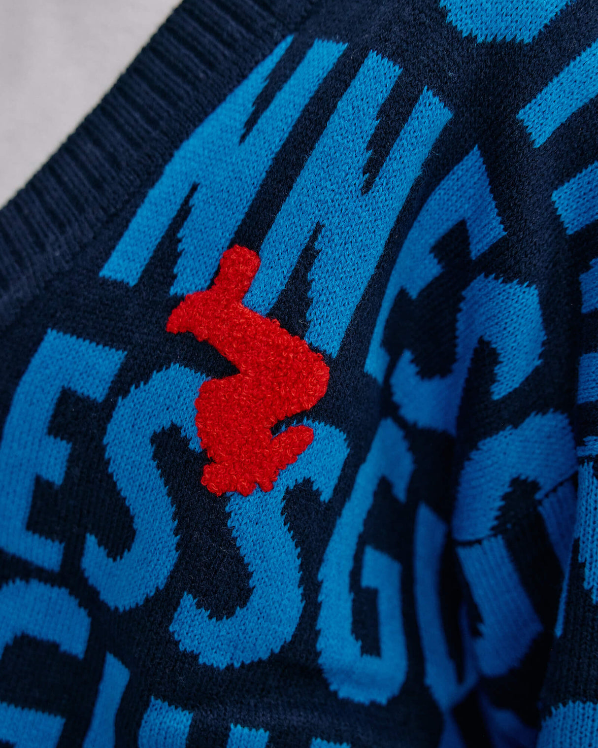 Close up image of the lovely day blue cardigan from the exclusive clothing collection in the Guinness Storehouse, Dublin, Ireland.