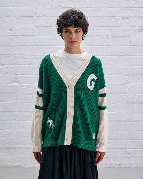 Model wearing the Guinness Ireland Green Cardigan.
