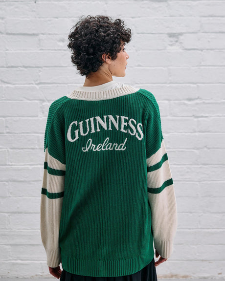 Model wearing the Guinness Ireland Green Cardigan.