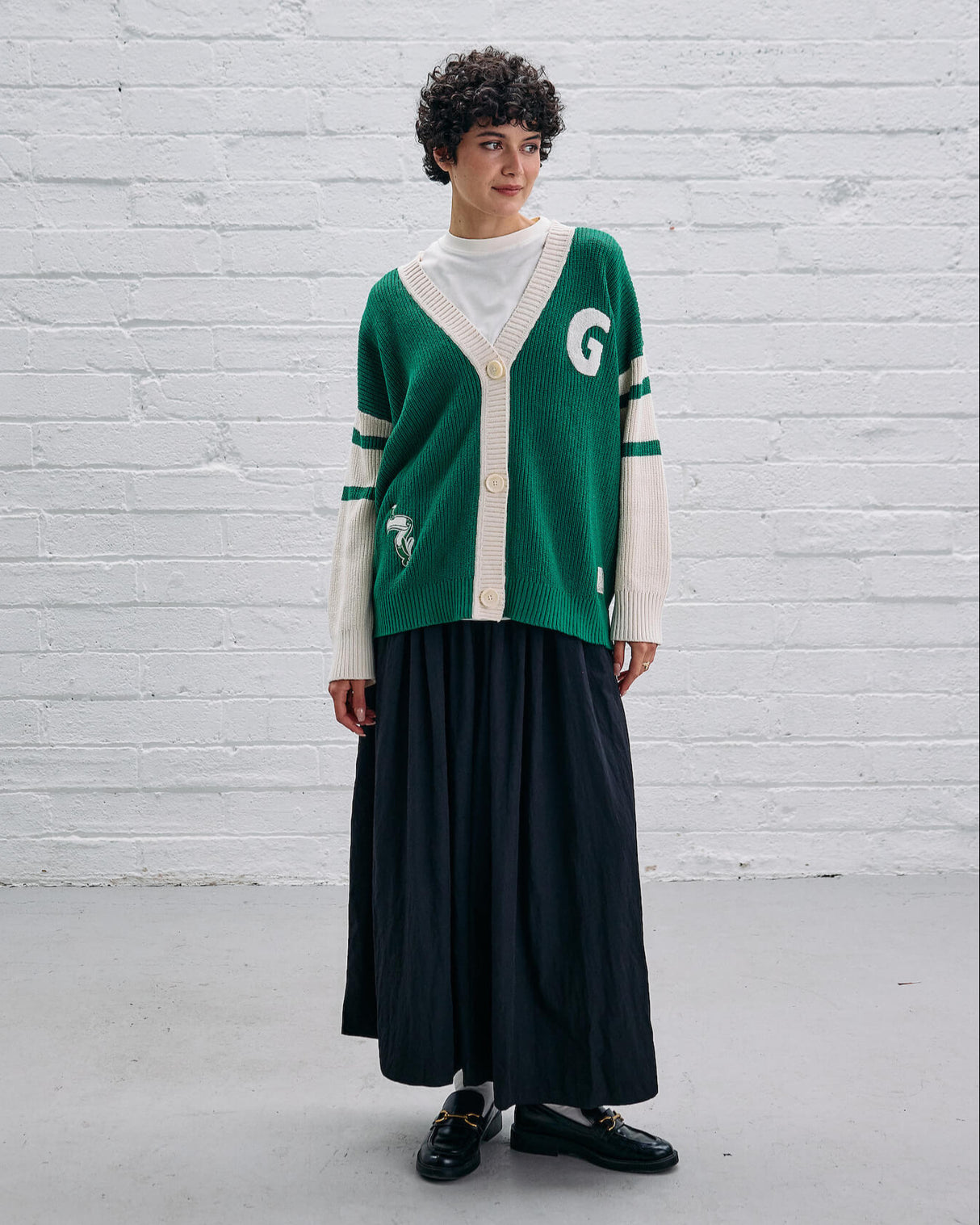 Model wearing the Guinness Ireland Green Cardigan.