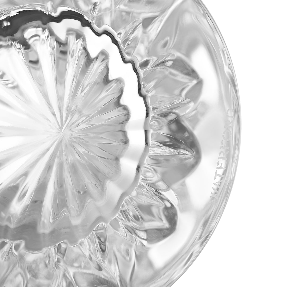 Image of Guinness Waterford Crystal Pint Glass with etched designs and Waterford Crystal Logo