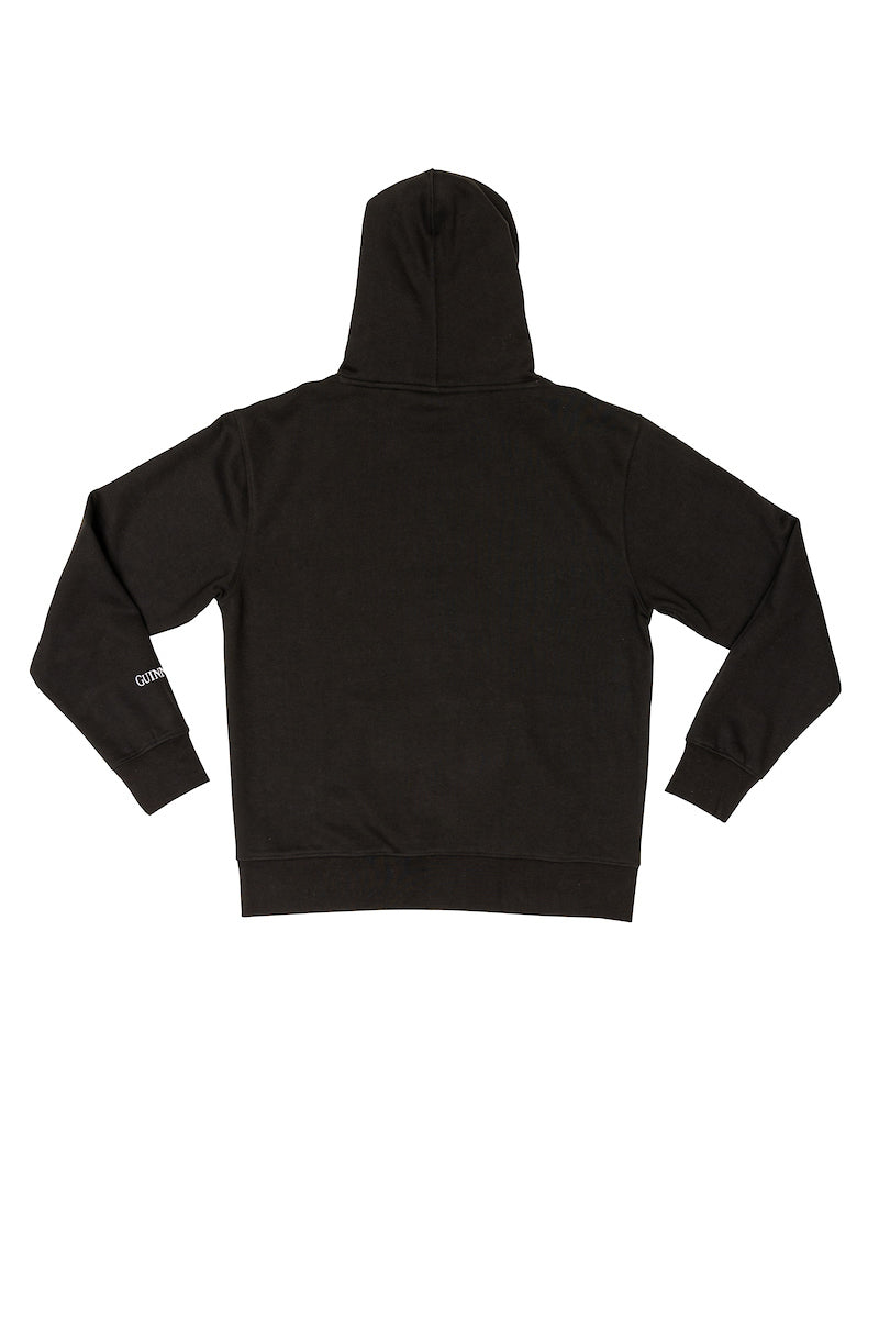 Back of the Guinness Storehouse Exclusive hoodie with the iconic Guinness harp on watercolour texture.