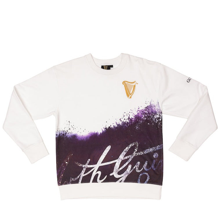 Front of the Guinness Storehouse Exclusive white and purple sweater.