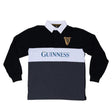 Front of the Guinness Storheouse Exclusive black, grey and white rugby polo.