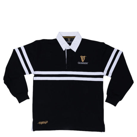 Front of the Guinness Storehouse Black and White stripes rugby polo.