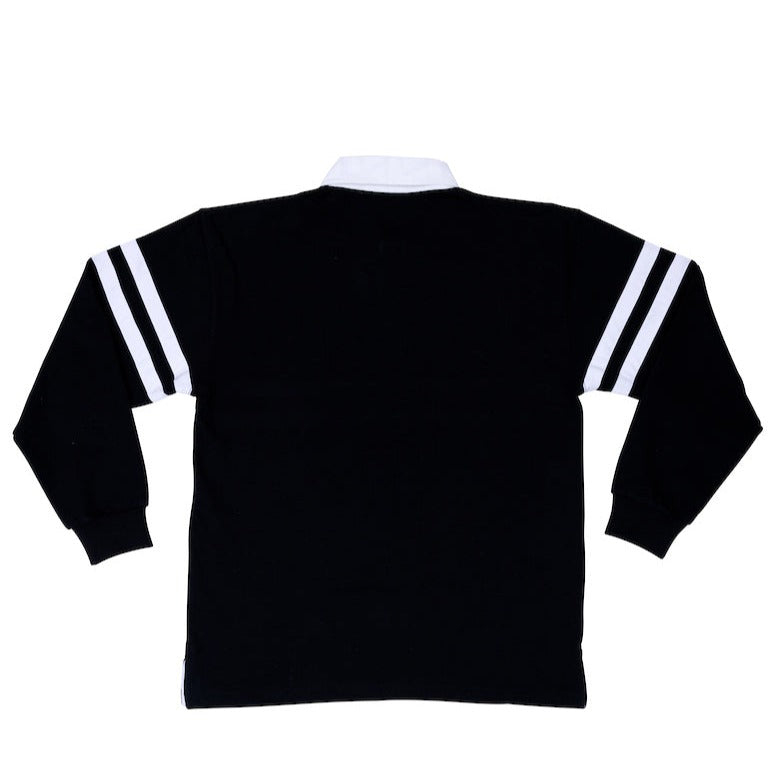 Back of the Guinness Storehouse Black and White stripes rugby polo.