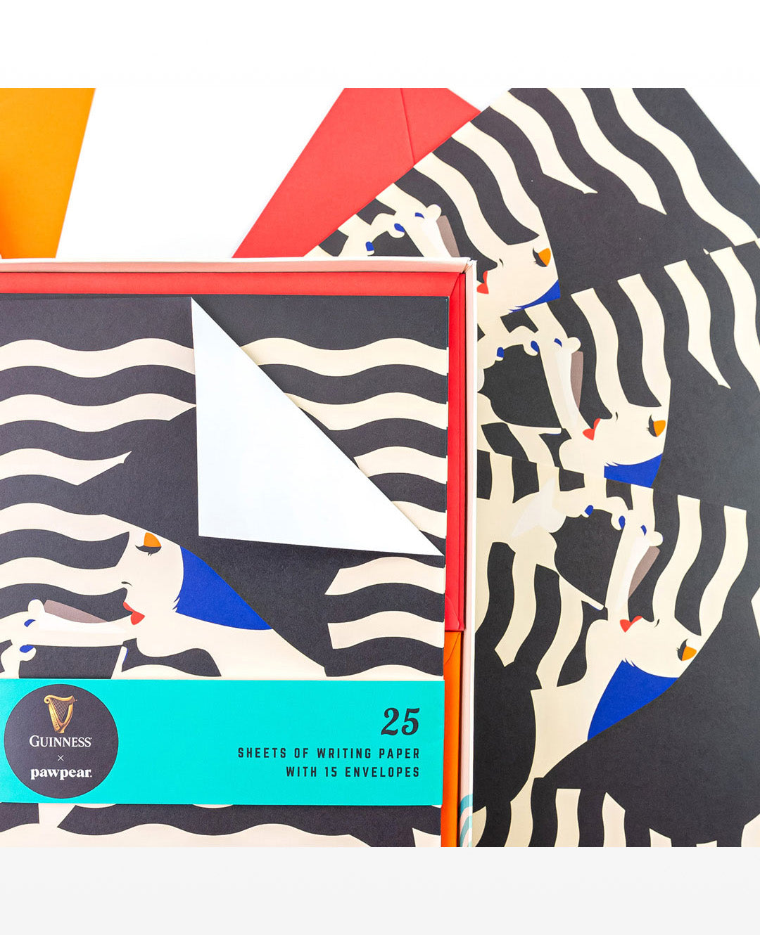 Pack of writing paper with zebra pattern and Guinness logo