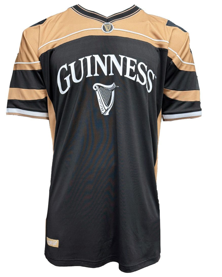 Black and tan jersey with Guinness logo on a white background