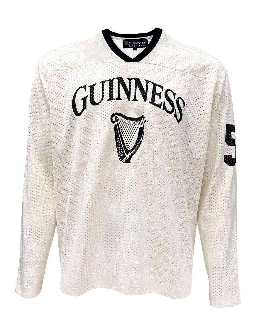 White sports jersey with Guinness logo on a white background
