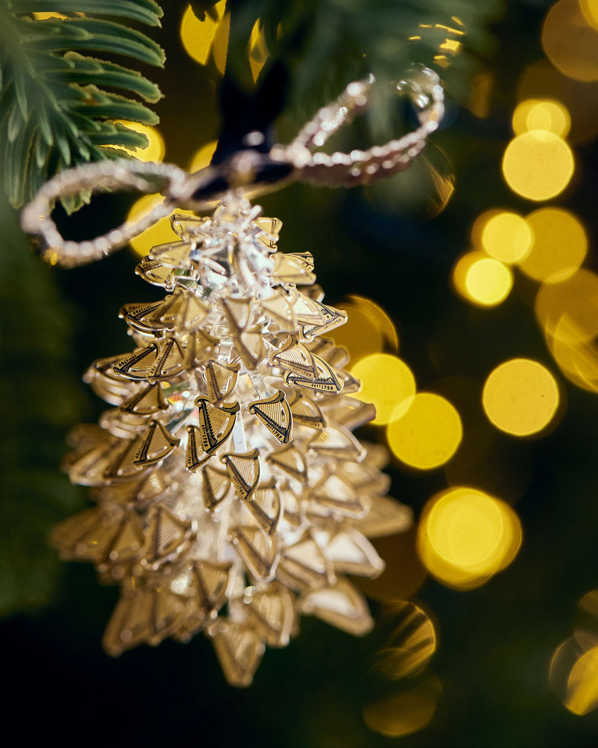 Decorative Christmas tree ornament with a blurred festive background