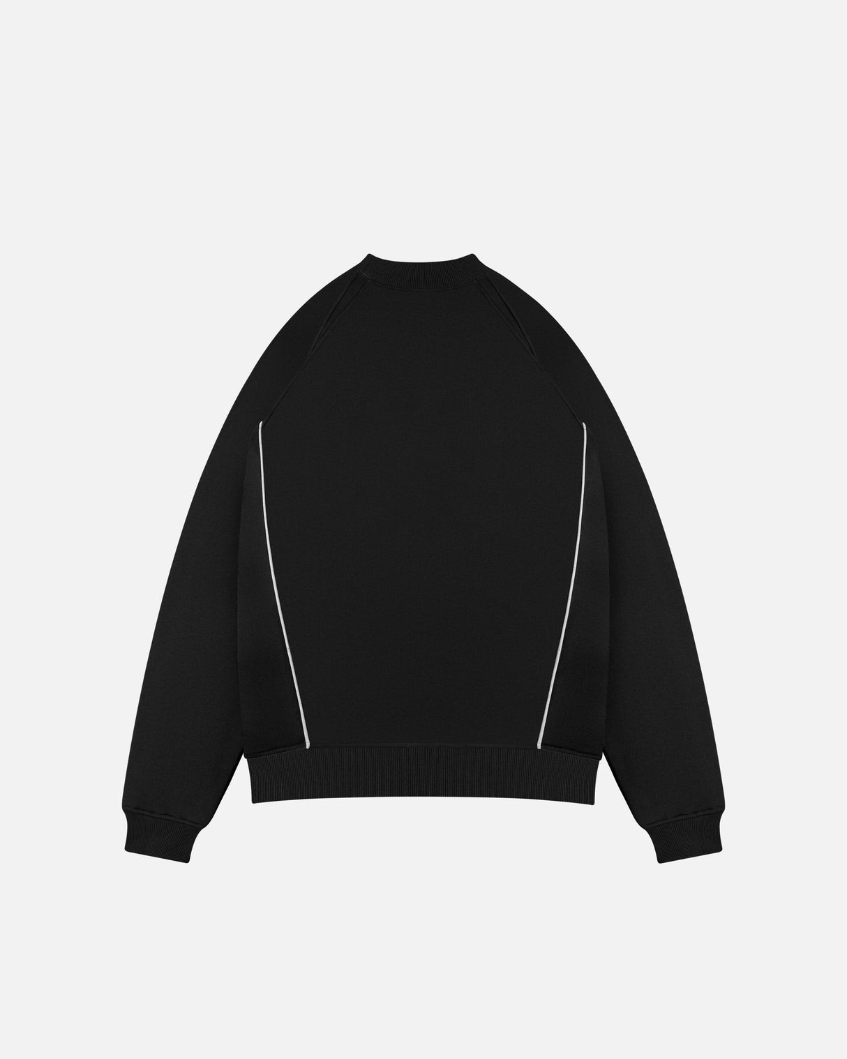 Black sweatshirt with white zippers on a light gray background