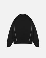 Black sweatshirt with white zippers on a light gray background