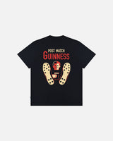 Black t-shirt with 'Post Match Guinness' text and graphic on a white background