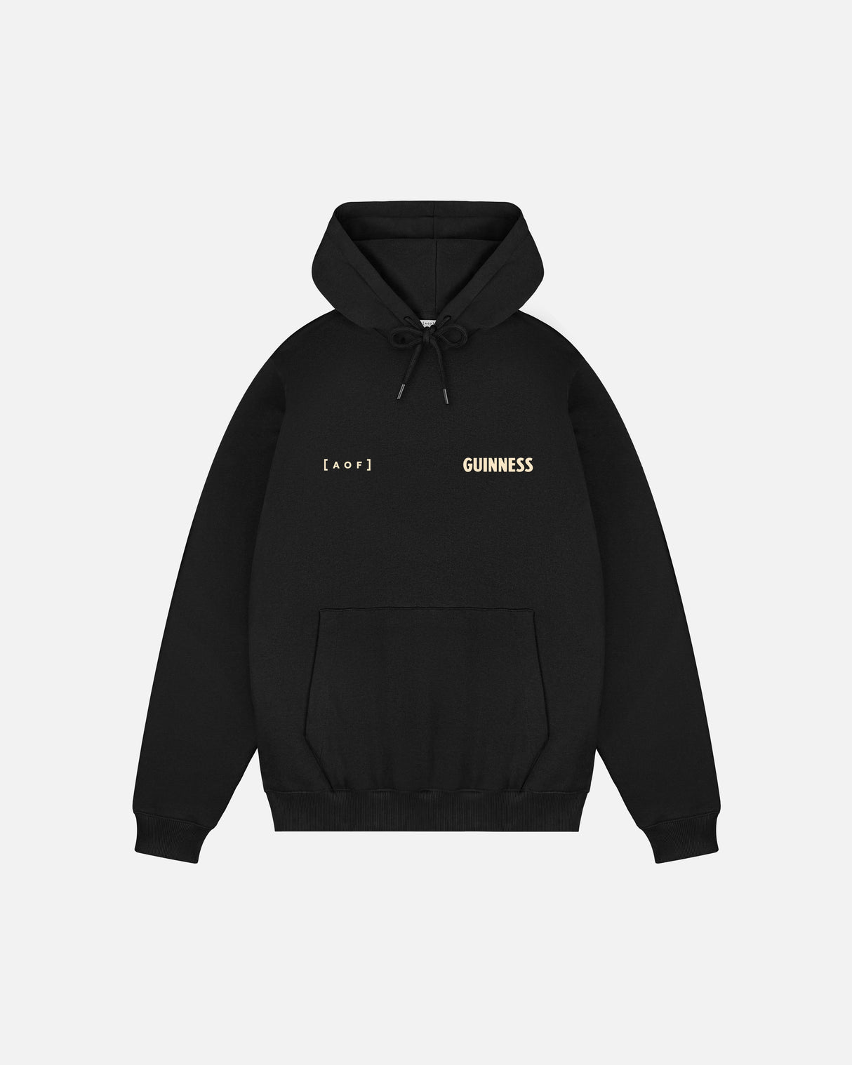 Black hoodie with 'Guinness' logo on a white background