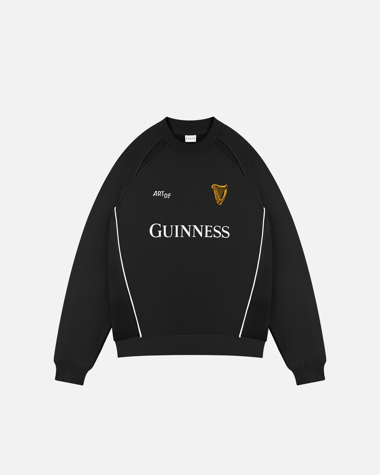 Black sweatshirt with 'Guinness' logo on a white background