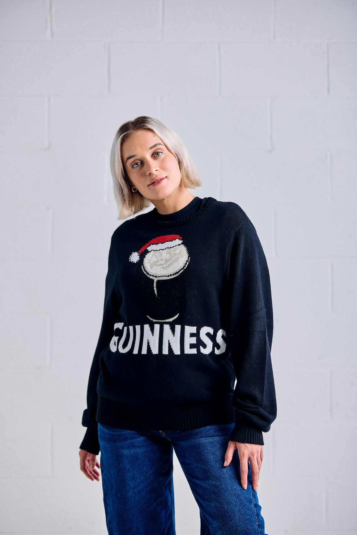 Black Christmas Smiling Pint Sweater