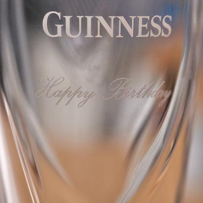 Image of Guinness pint glass with personalisation reading Happy Birthday