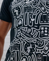 Detail shot of the Guinness Storehouse Exclusive black t-shirt with stylized Dublin map.