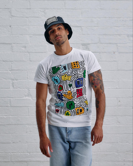 Model wearing the Guinness colourful map.