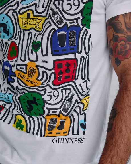 Close up image of the Guinness Map t-shirt design.