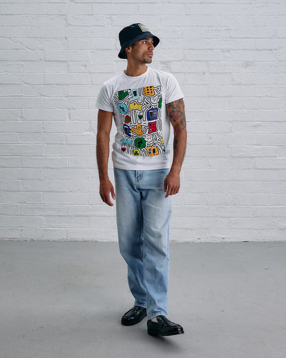 Model wearing the Guinness colourful map.