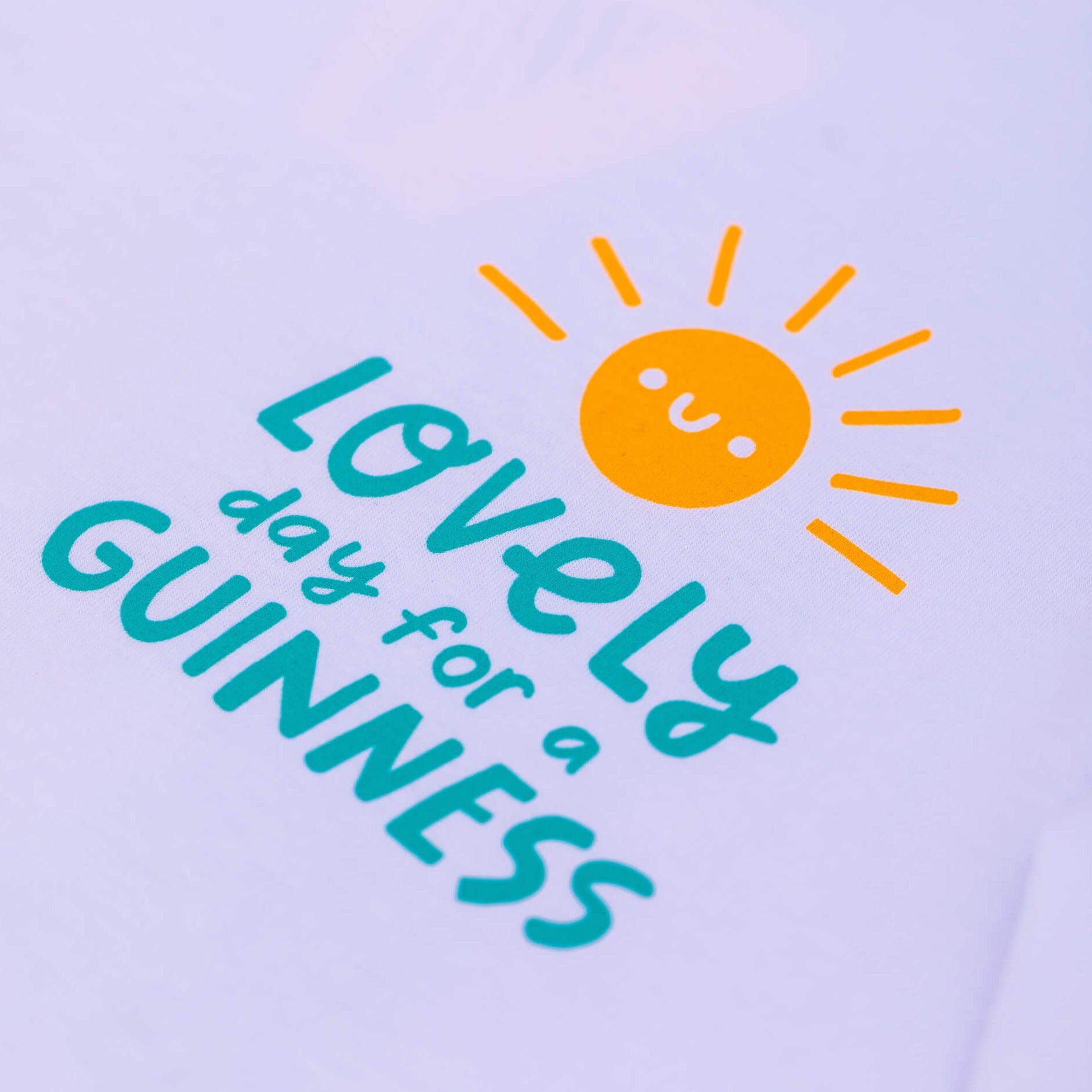 Lovely Day for a Guinness white t-shirt designed by Fatti Burke for Guinness Storehouse Exclusive, detail of the artwork at the back of the shirt