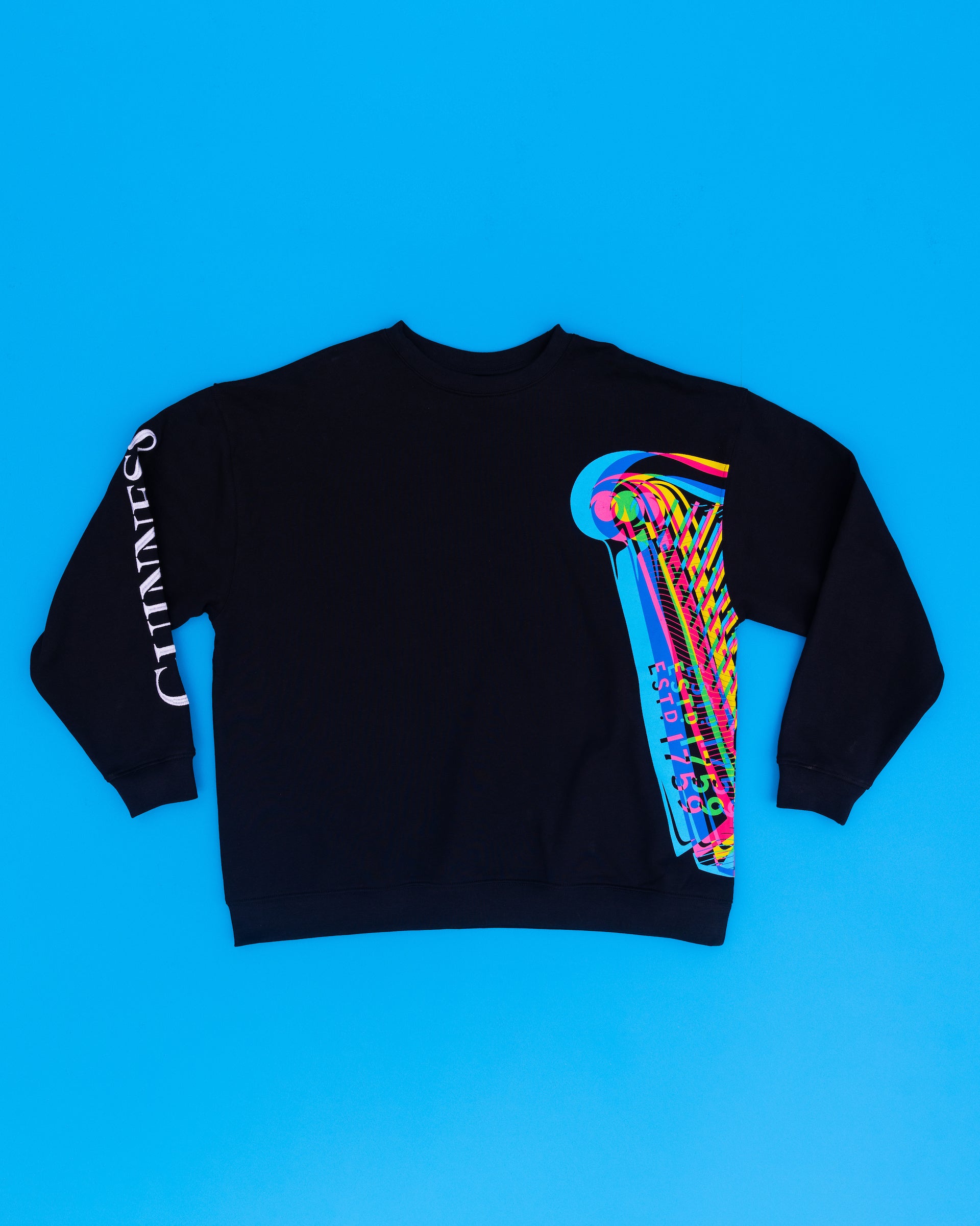 Black Sweatshirt designed by the Irish graffiti artist, Aches for Guinness Storehouse Exclusive. 100% organic cotton with quality print Guinness harp