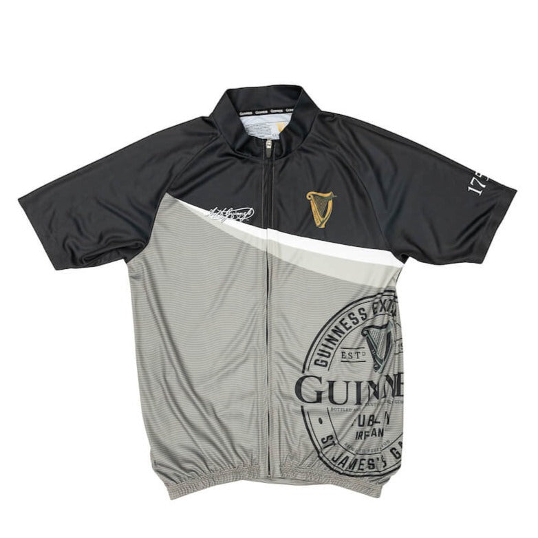 Front of the Guinness Storehouse Exclusive, Black and Grey cycling jersey.