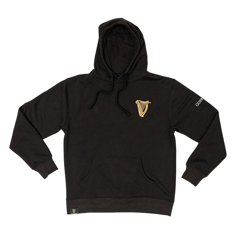 Front of the Guinness Storehouse Exclusive black hoodie with the iconic Guinness Harp logo.