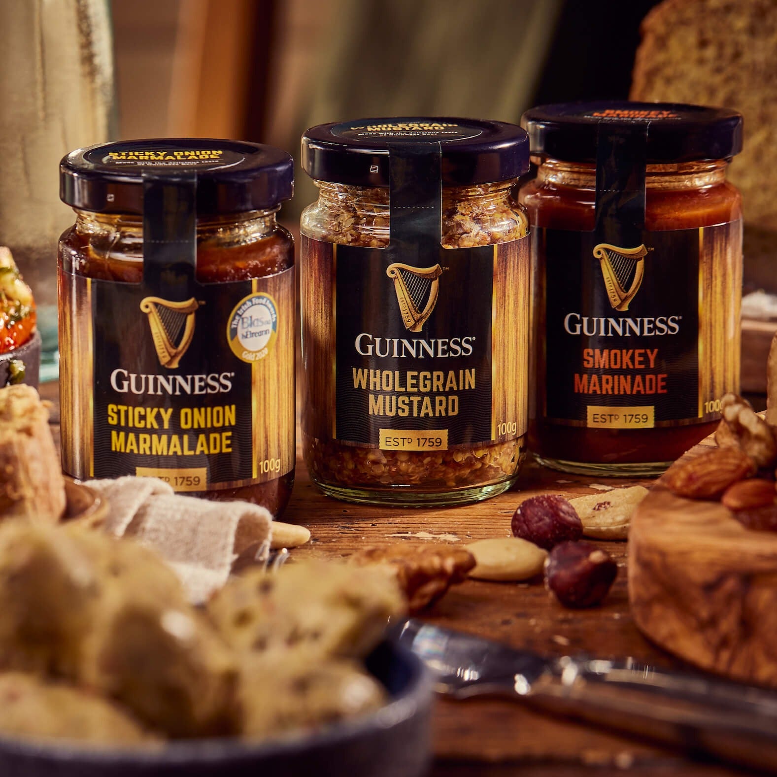 Guinness home made sticky onion marmalade, wholegrain mustard and smokey marinade from the All Irish Food hamper.