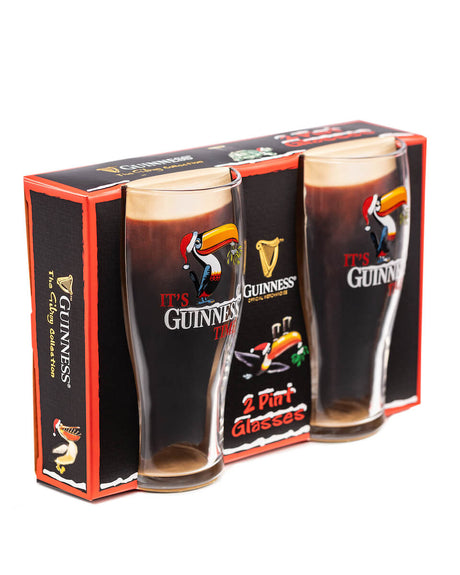 2 Pint glasses with the iconic Guinness Toucan